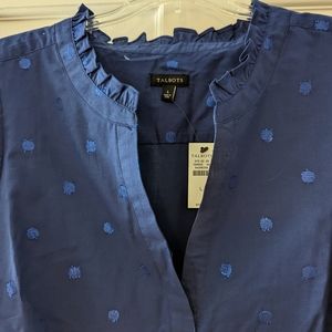 Talbot's NWT blue metallic polka dot blouse, Large
